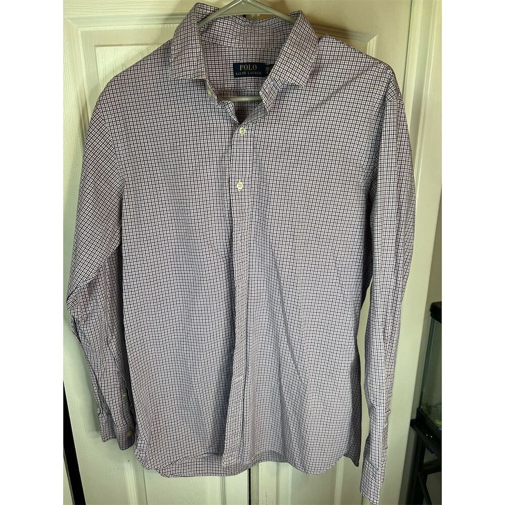 Polo Ralph Lauren Men's Purple Checkered Shirt 16.5 Long Sleeve Button-D…